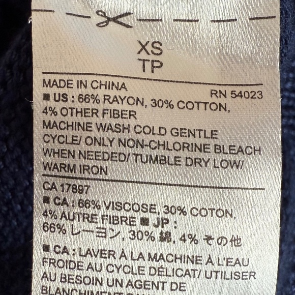 Banana Republic Factory Navy Woven Front Panel Crew Neck Puff Sleeve Sweater XS - Picture 10 of 11